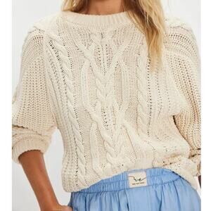 Free People Chunky Cable Knit Sweater Size XS Frankie Sweater Cream Open Knit
